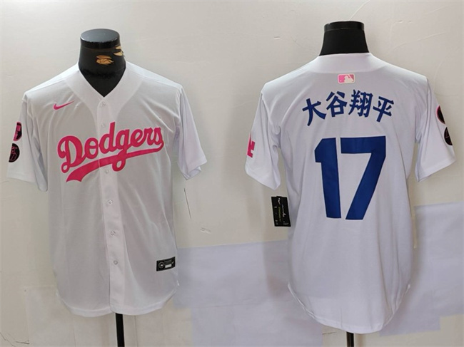 Los Angeles Dodgers #17 ??????? White Pink Vin Kobe Patch Stitched Jersey - Click Image to Close